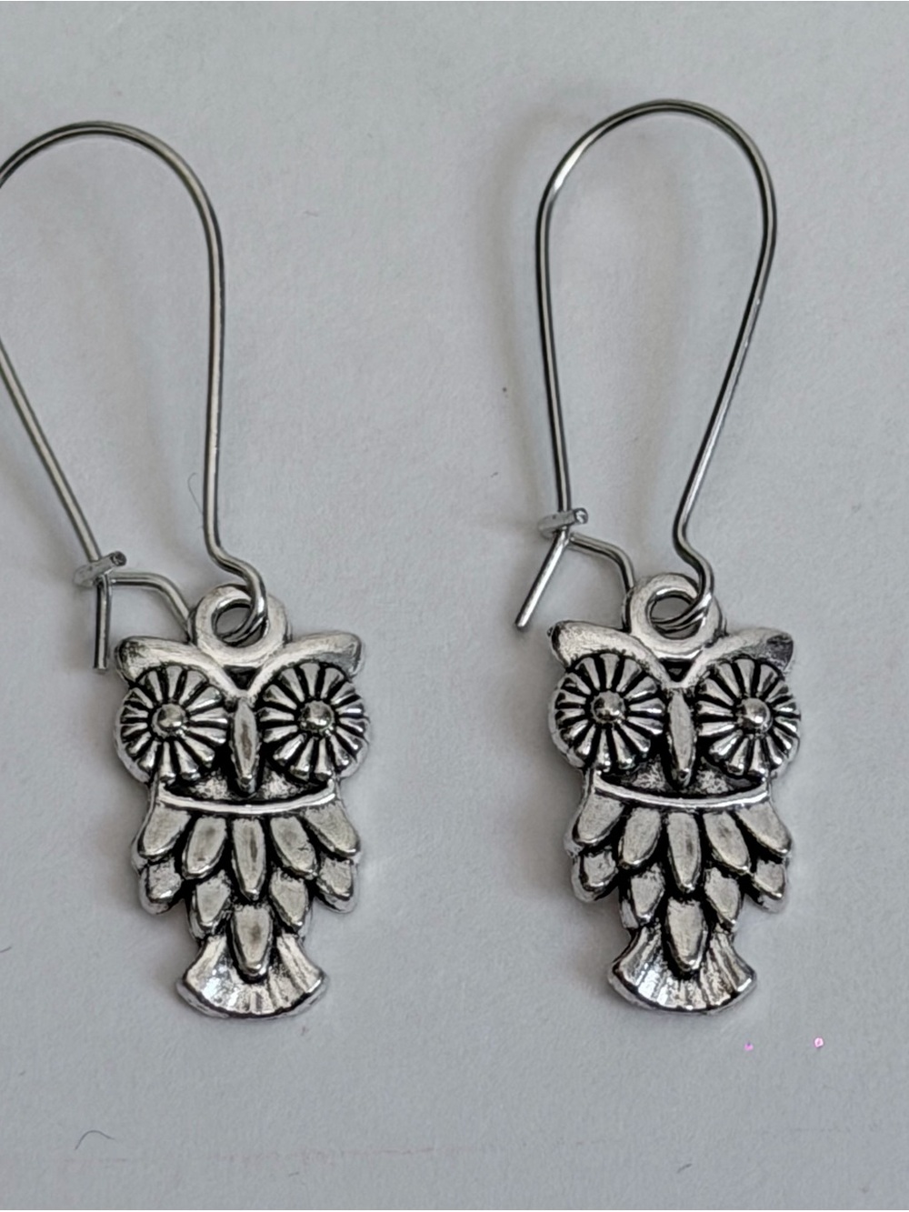 Silver Tone Owl Dangle Earrings On Hooks Boho - Women’s Jewelry